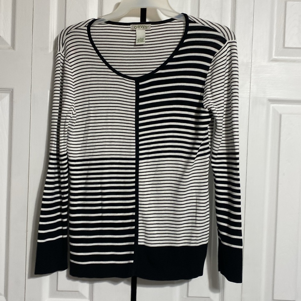 Orvis cotton blend black & white knit top shirt size LARGE